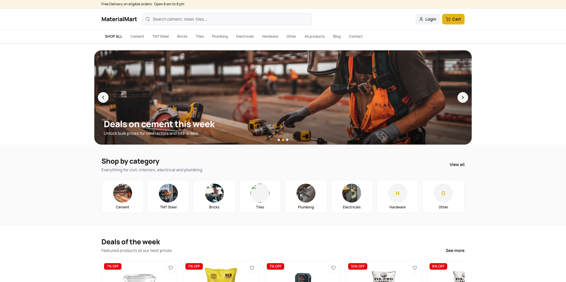 MaterialMart — Construction Materials Marketplace with Admin Panel